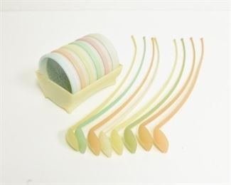 Tupperware 6 Coasters Set & 8 Iced Tea Spoons 12"