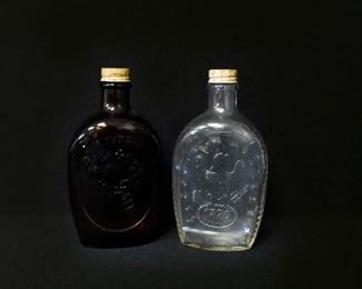 2 Glass Bicentennial Log Cabin Syrup Bottles Caps
