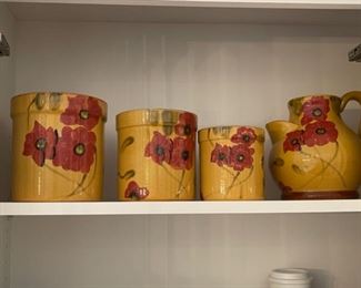 "Fleur Rouge" By Nanette Vacher for Ambiance Collection Ceramic crocks & pitcher