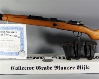 Mitchell's Mausers German Mauser WWII K-98 8mm Bolt Action Rifle SN# 9021A, With Leather Mag Pouch And Letter Of Provenance, In Box