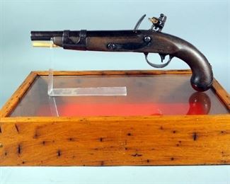 Simeon North Model 1816 Naval Flintlock Pistol SN# Not Found, Ramrod Appears To Be Replaced, With Display Case