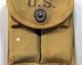 Metal Mags, Qty 4, Believed To Be For 7.62 Ammo, In Leather And Canvas Mag Pouches