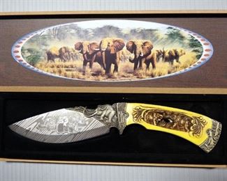 Elephant Themed Knife With Cut-Through Dimensional Handle, 5.25" Blade, In Display Box