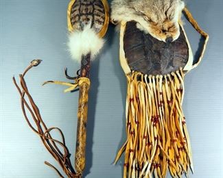 Turtle Shell Rattle And Turtle Shell Pouch With Fox Head Flap