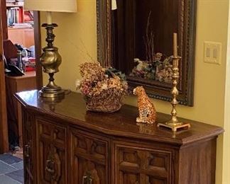 Credenza and Mirror / Brass Lamp