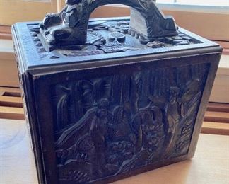 Chinese Game in Carved Wooden Box (Closed)