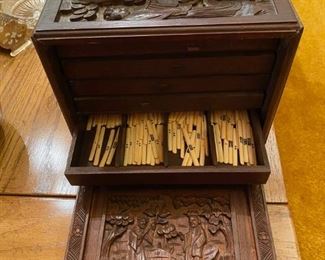 Chinese Game in Carved Wooden Box