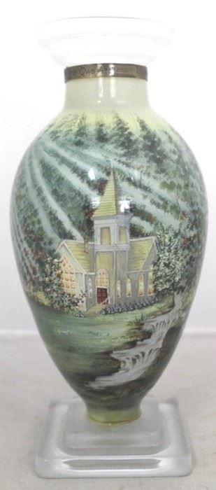 2 - Dona Gelsinger painted glass vase 9" tall

