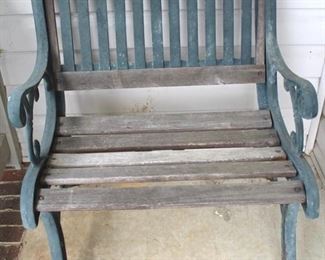 100 - Pair matching cast iron & wood chairs 32 x 26 x 21