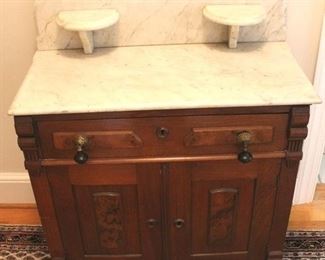 110 - Victorian walnut marble top & back washstand 40 x 30 x 15

