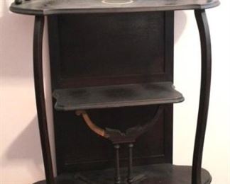 123 - Mahogany vintage etagere some molding loss 58 x 28 x 12