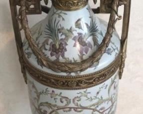 202 - Porcelain & bronze urn 33" tall