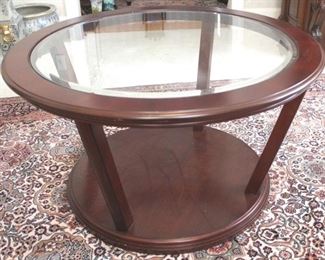 223 - Beveled glass insert wooden coffee table 20 x 36
