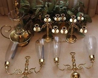 314 - Assorted brass sconces & candles
