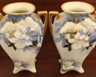 347 - Pair hand painted Nippon vases - 7" tall