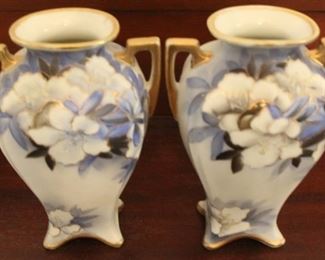 347 - Pair hand painted Nippon vases - 7" tall
