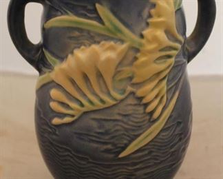 386 - Roseville Freesia handled vase 7 1/2" tall