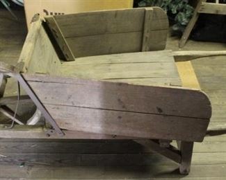 474 - Antique wood wheel wheelbarrow 30 x 66 x 24