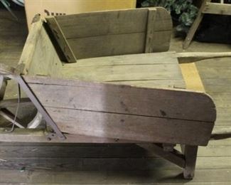 474 - Antique wood wheel wheelbarrow 30 x 66 x 24
