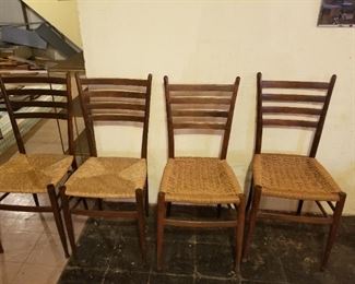 Two Ladder Back Chairs with Rush Seating/ Two MCM Ladder Back Chairs