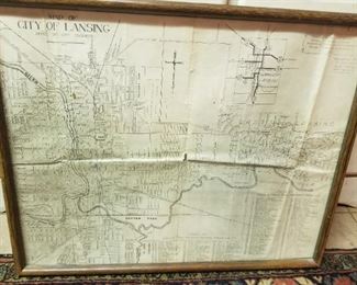 1927 Framed Map of Lansing