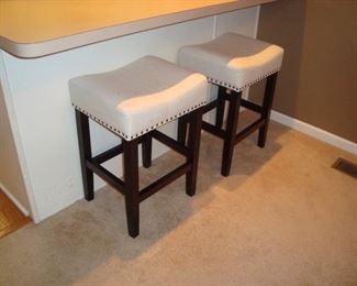 Pair upholstered bar stools.