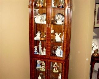 Cross banded inlay curio cabinet & contents.