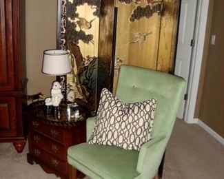 three drawer chest, four fold oriental screen and etc, not the green chair!
