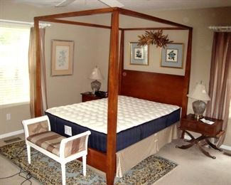 Ashley canopy king bed to suite, window seat, Lyre base lamp stand and Ashley night stand.