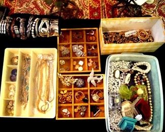 Costume jewelry items & sterling bracelets.