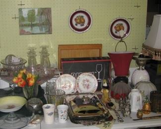 Glassware, lamp shades, kitchen