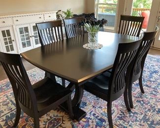 Amish made dining room table, imbedded leaves, 6 chairs