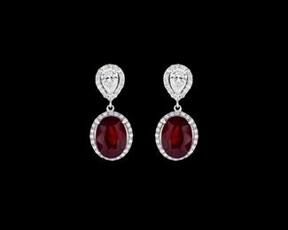Lot 9857 Natural Unheated Ruby  Diamond Earrings