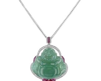Lot 849 Jadeite Jade Buddha Pendant with Diamonds  Rubies