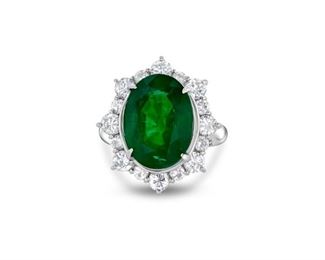 Lot 9858 Emerald  Diamond Ring