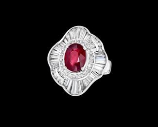 Lot 9860 Natural Unheated Ruby  Diamond Ring