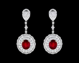 Lot 9878 Diamond  Ruby Earrings
