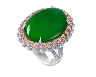 Lot 535 Jadeite Jade Ring with Pink Diamonds