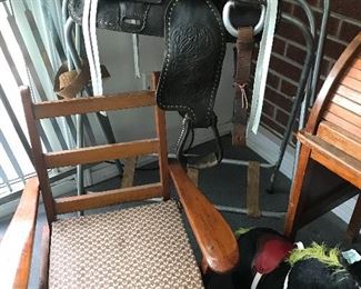 closer view of children's saddle and rocking chair