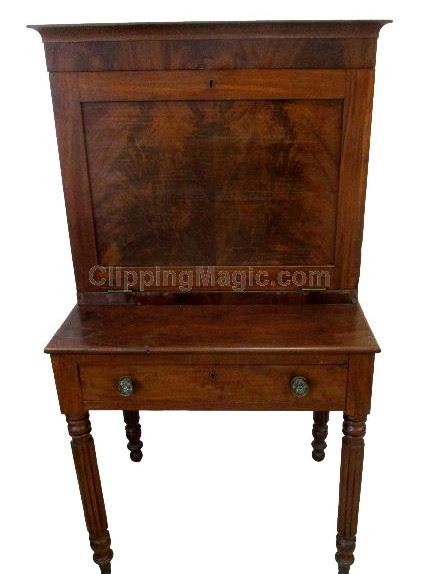 1ST HALF 19TH CENTURY GEORGIA SMALL PLANTATION DESK. 32" WIDE, 23" DEEP, 4'9" TALL. MISSING SOME VENEER