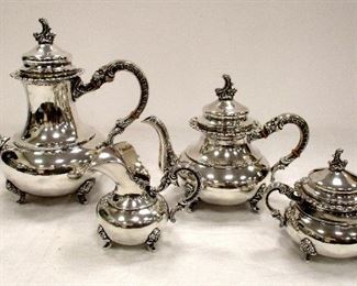 ORIGINAL ALT-HEIDELBERG  4-PIECE STERLING TEA SET,   BAROQUE PATTERN. TOTAL WEIGHT  66.92 TROY OUNCES. Small dents  on one side of the sugar bowl
     not apparent in photos