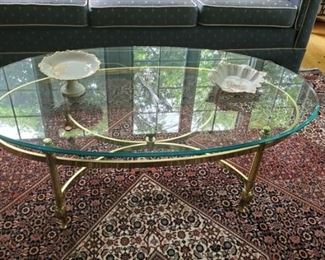 Lovely oval brass and glass coffee table