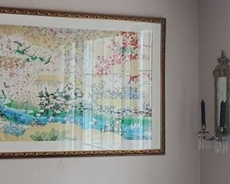 Framed Asian print. One of two. 