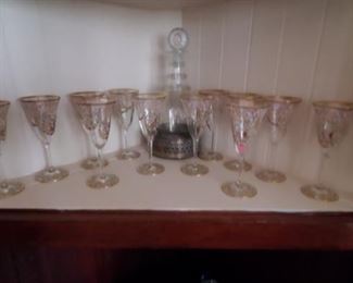 Lovely enameled hand painted stemmed glasses with gilt trims