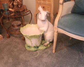 CERAMIC MAJOLICA ITALIAN RABBIT CACHE POT PLANTER VASE