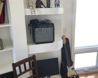 Fender Stratocaster guitar, case and amp