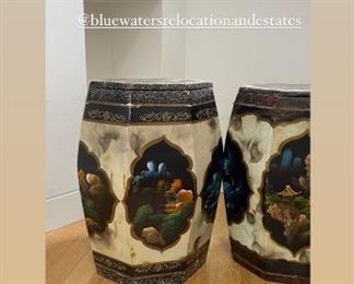 Chinese wood garden stools - barrels - painted wood