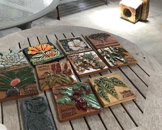 Botanic garden tiles, Teak table and 4 chairs , loads of garden animals