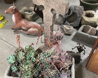 Antique Rustic Stone Cross - animals