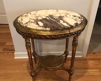 Marble Top Table Louis XV Style - 27" wide x 20" deep x 31" tall gold leaf table with marble top